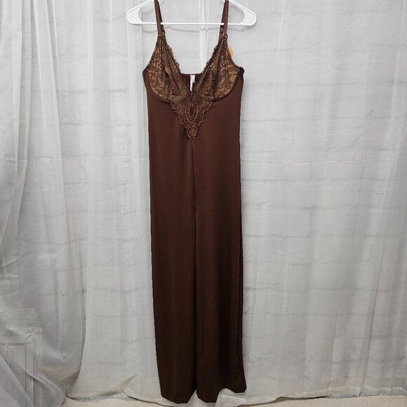 NWT Popilush Brown Babydoll Y2k Jumpsuit Halter Lingerie Fairy Wide Leg L - Picture 8 of 12